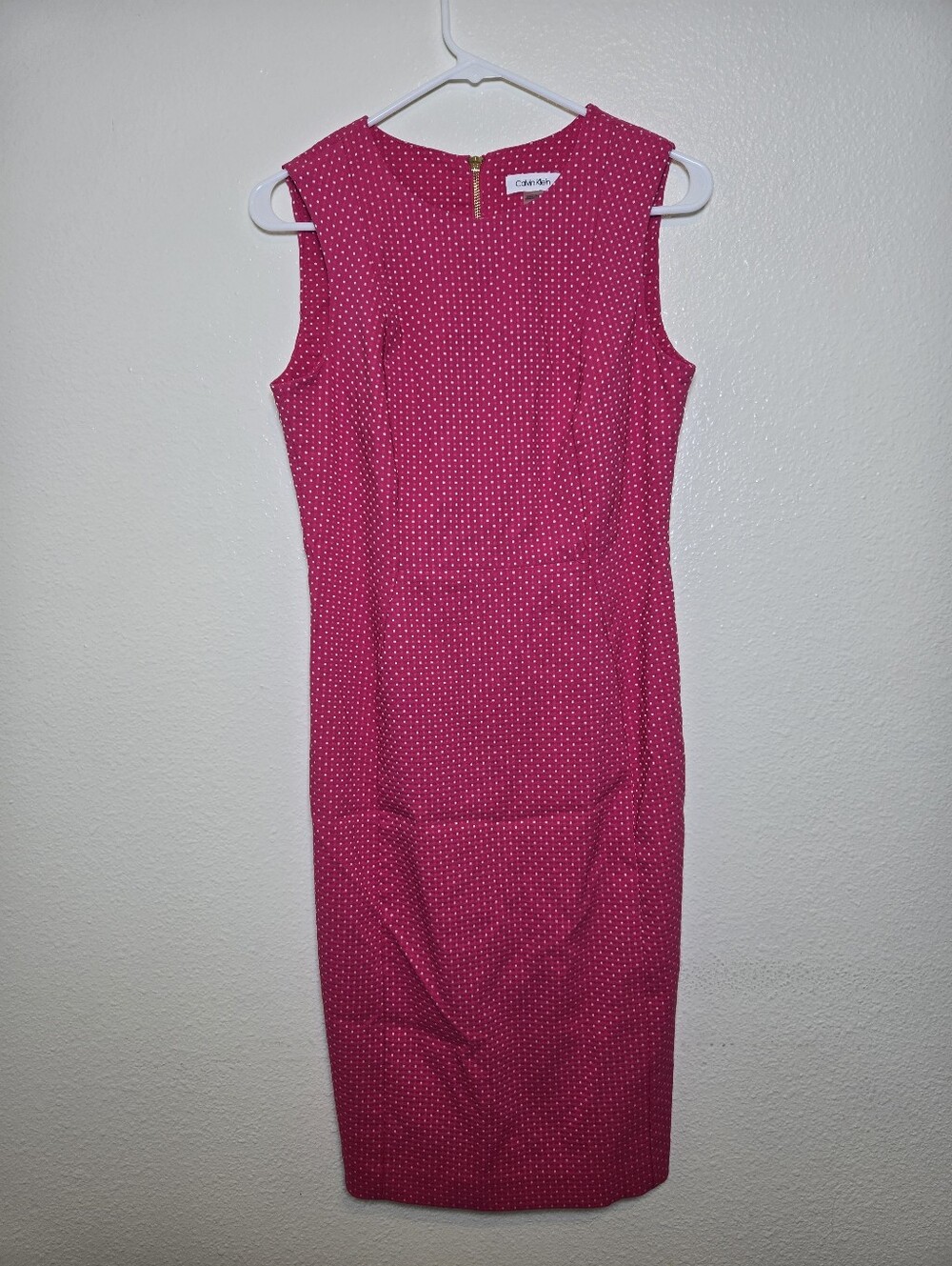 Calvin Klein Sheath Dress Pencil 6 Pink polka dot print preppy office career